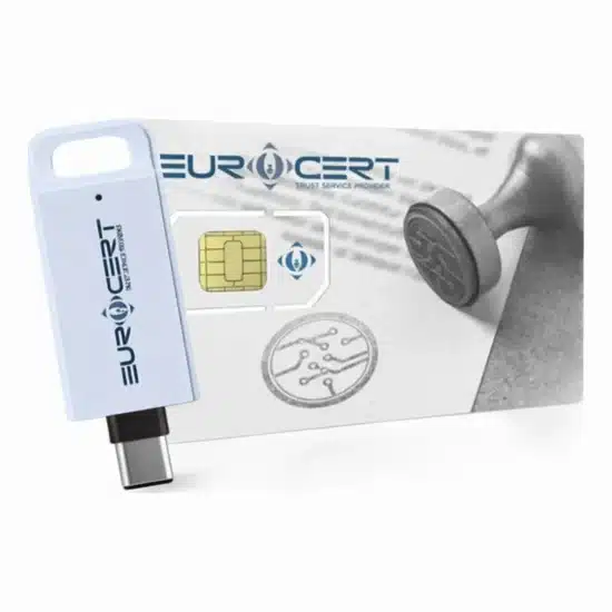 Pieczęć elektroniczna EuroCert — zestaw karta SIM + czytnik USB-C Karta kryptograficzna z czytnikiem USB-C