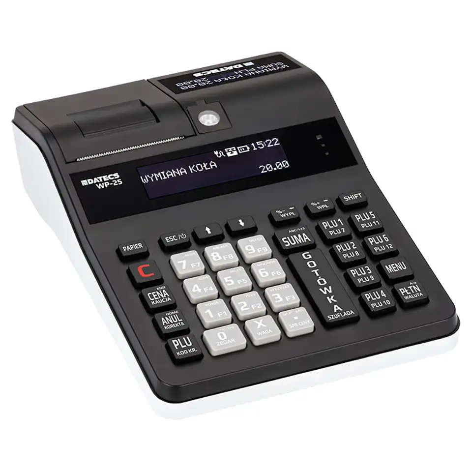wp 25 plus czarno bialy 2 Czarna kasa fiskalna WP-25 Plus - widok z prawej